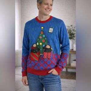 Blizzard Bay Sloth Christmas Tree Ugly Sweater Red Blue Knit L Holiday Cute